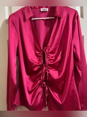 the drop Satin tie-Front Blouse